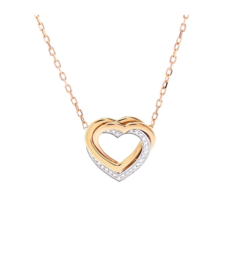 PRE-OWNED CARTIER Pre-owned Cartier Trinity De Cartier Heart Pendant Necklace 18k Tricolor Gold With Diamonds, 15 - 16