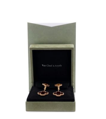  Magic Alhambra 2 Motifs Drop Earrings 18K Gold with Tiger's Eye and Carnelian