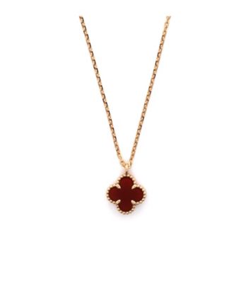  Sweet Alhambra Pendant Necklace 18K Rose Gold and Carnelian, 15 - 15.75"