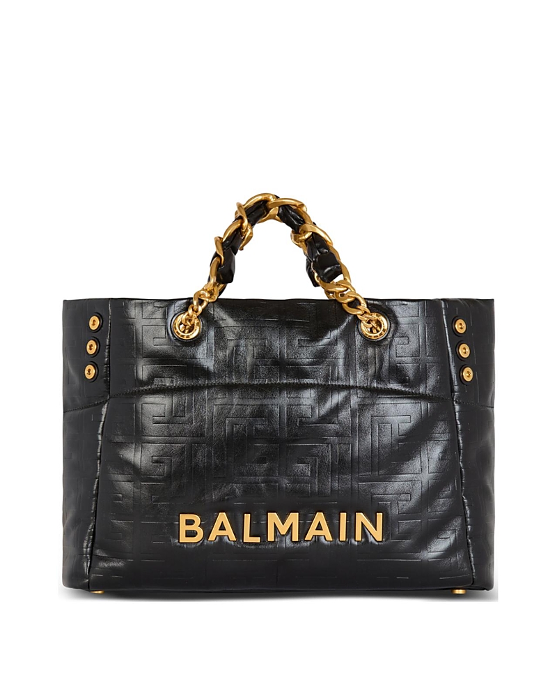 Balmain 1945 Soft Crackled Leather Tote Bag In Black