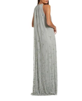 High Neck Floral Embellished Mesh Trapeze Gown