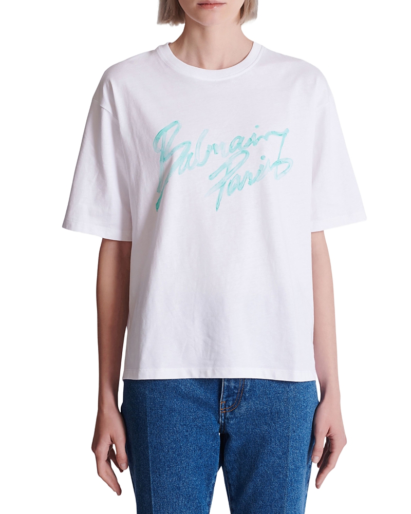 Balmain Boxy T-Shirt With Balmain Paris Brush Print