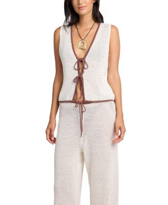  Linen Knit Tie Front Tank Top