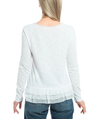  Mixed Media Ruffle Hem Tee