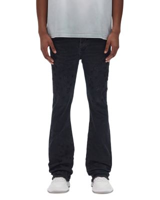 Flared Leg Beaded Monogram Jeans in Black