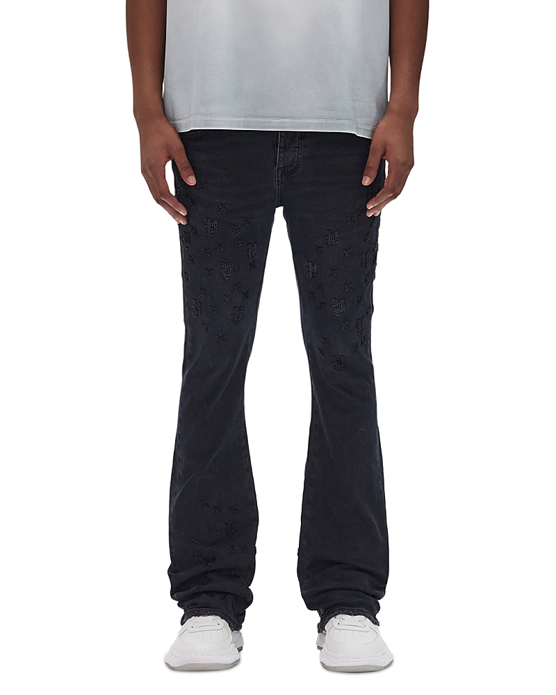 Purple Brand Flared Leg Beaded Monogram Jeans In Black In Black
