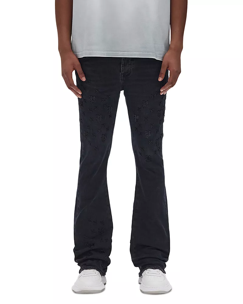 Purple Brand Flared Leg Beaded Monogram Jeans in Black