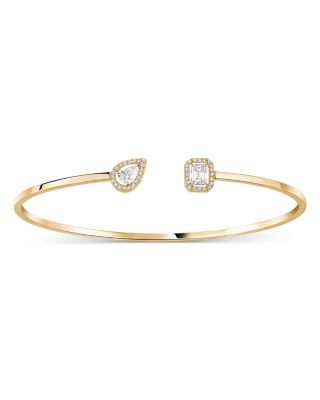 18K White Gold My Twin Diamond Pear & Emerald Cut Toi & Moi Halo Cuff Bracelet