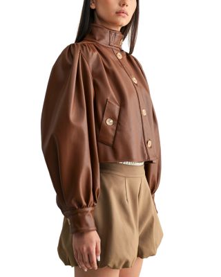 Faux Leather Puff Sleeve Jacket
