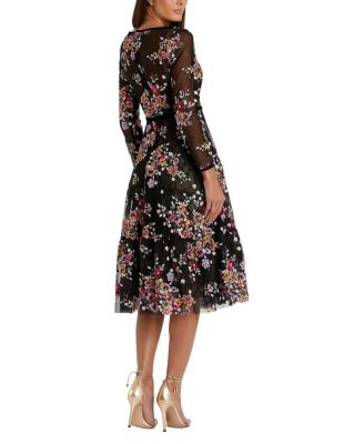 Floral Embroidered Tea Length Dress