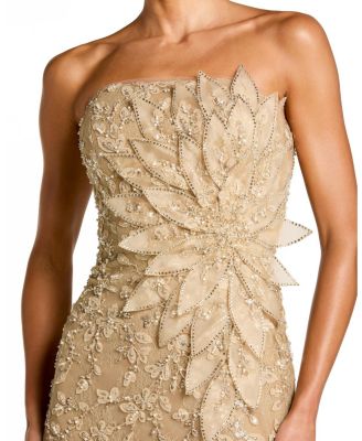  Beaded Strapless Mermaid 3D Flower Gown