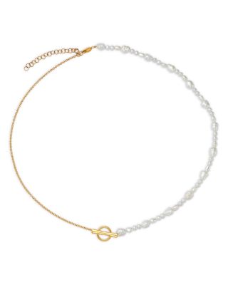 14K Yellow Gold Freshwater Pearl Toggle Necklace, 16"