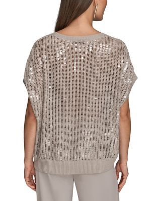 Open Weave Sequin Crewneck Sweater