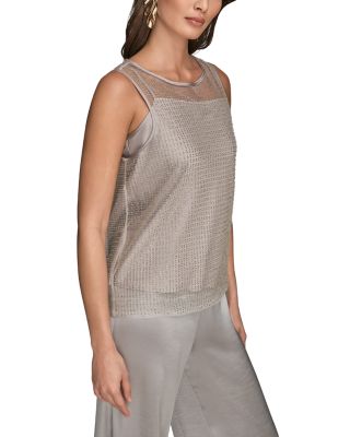 Sleeveless Beaded Mesh Top