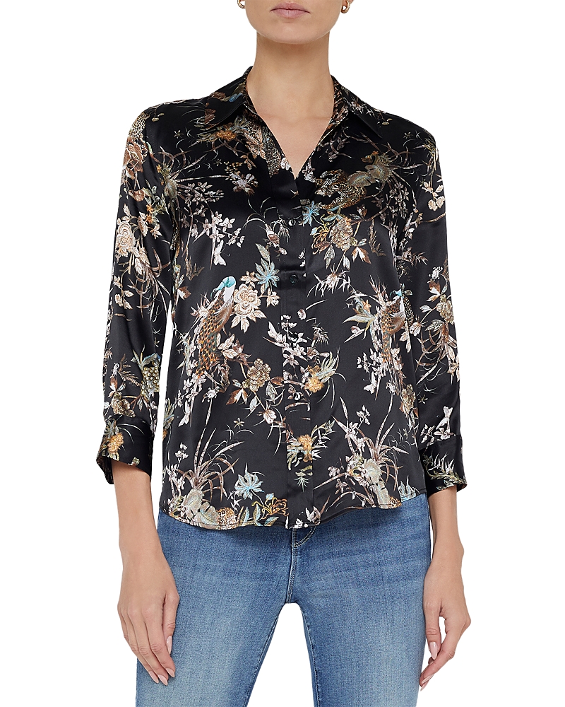 L'agence Dani Silk 3/4 Sleeve Blouse In Black