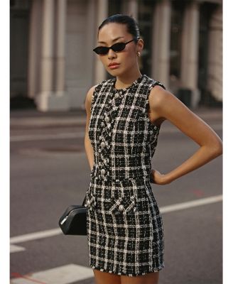 Windowpane Tweed Mini Skirt