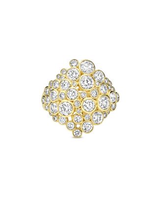 18K Yellow Gold Fizz Diamond Bezel Cluster Statement Ring