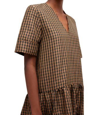 Crinkled Check Long Dress