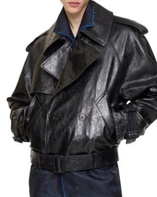Cropped Embossed Leather Trench Jacket