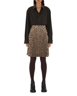  Pleated Check Wool Blend Skirt