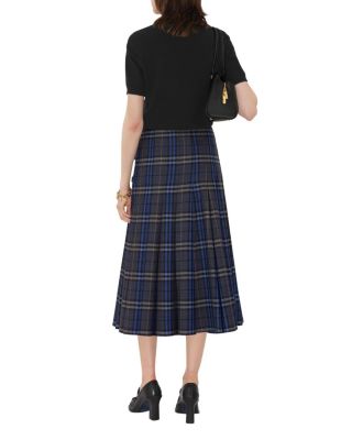 Check Wool Midi Kilt Skirts