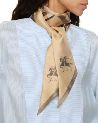  Skinny Watercolour Check Silk Scarf