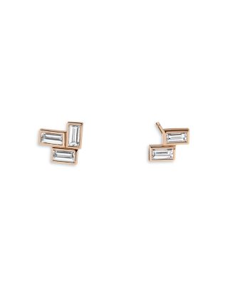 Certified Lab Grown Diamond Mid Century Fallingwater Asymmetrical Baguette Studs in 14K Yellow Gold, 0.62 tcw