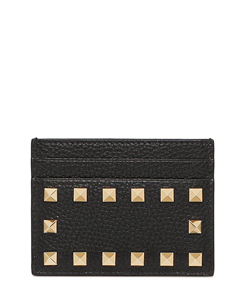 Valentino Garavani Minaudiere Rockstud Leather Card Holder In Black