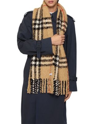 Check Alpaca Wool Blend Boucl&eacute; Scarf