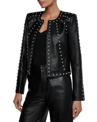 Fia Leather Studded Collarless Jacket