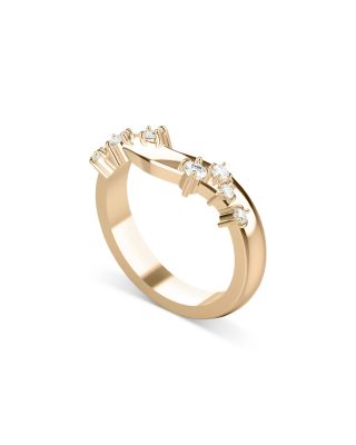 Certified Lab Grown Diamond Gaudi Batllo 3mm Curved Sea Glass Band in 14K Yellow Gold, 0.201 tcw