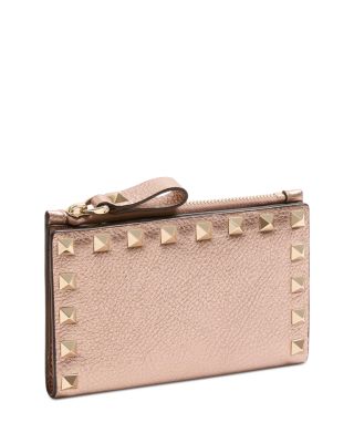 Rockstud Laminated Grainy Leather Card Holder