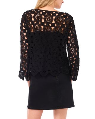 Crewneck Flare Sleeve Cropped Blouse