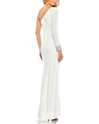  One Sleeve Beaded Cuff Side Twist Gown