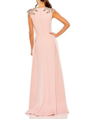 Women's Beaded Cap Sleeve V Neck A Line Gown