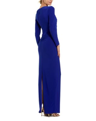 Long Sleeve Jersey V-Neck Twist Knot Gown