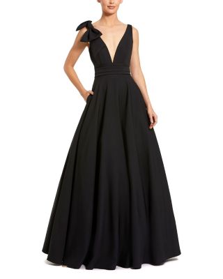  Crepe Sleeveless Plunge Neck Ballgown with Bow