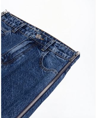 Zip Accent Straight-Leg Denim Pants in Medium Blue