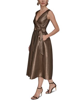 Wrap Effect Bow Waist Midi Gown