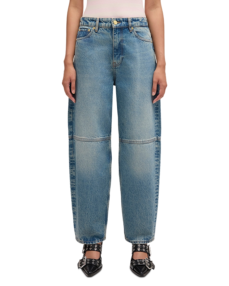 Ganni Essentials Tint Rigid Mid Rise Barrel Jeans in Mid Blue Vintage
