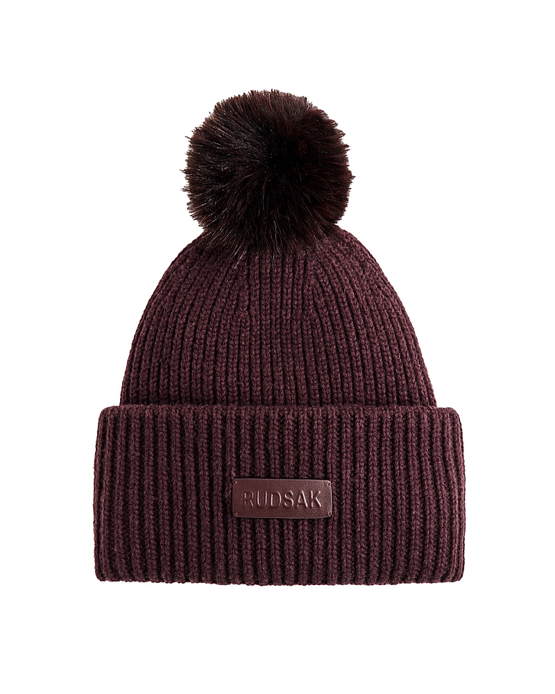 Rudsak Dara Women's Wool Cashmere Blend Knit Beanie Hat With Pom Pom In Burgundy