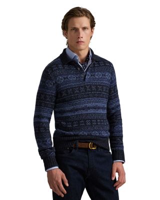 Fair Isle Wool Blend Polo Collar Sweater