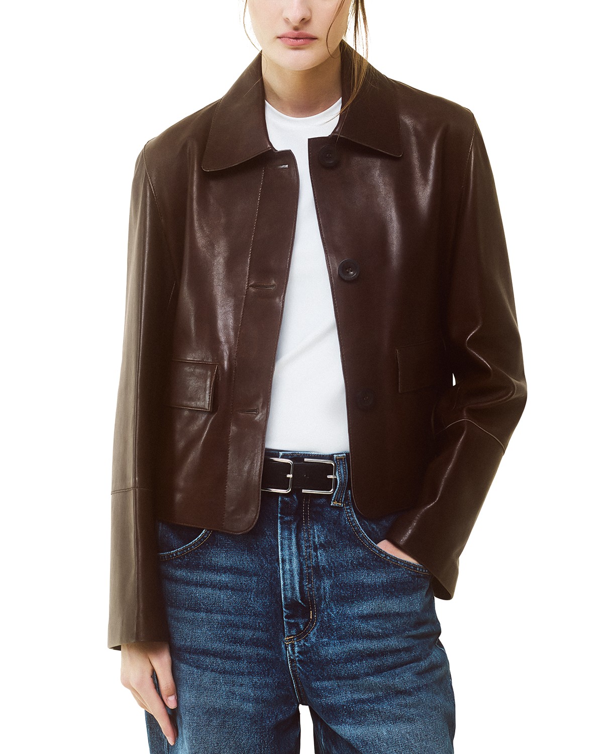 Arma Fem Vintage Leather Jacket in Mud Brown