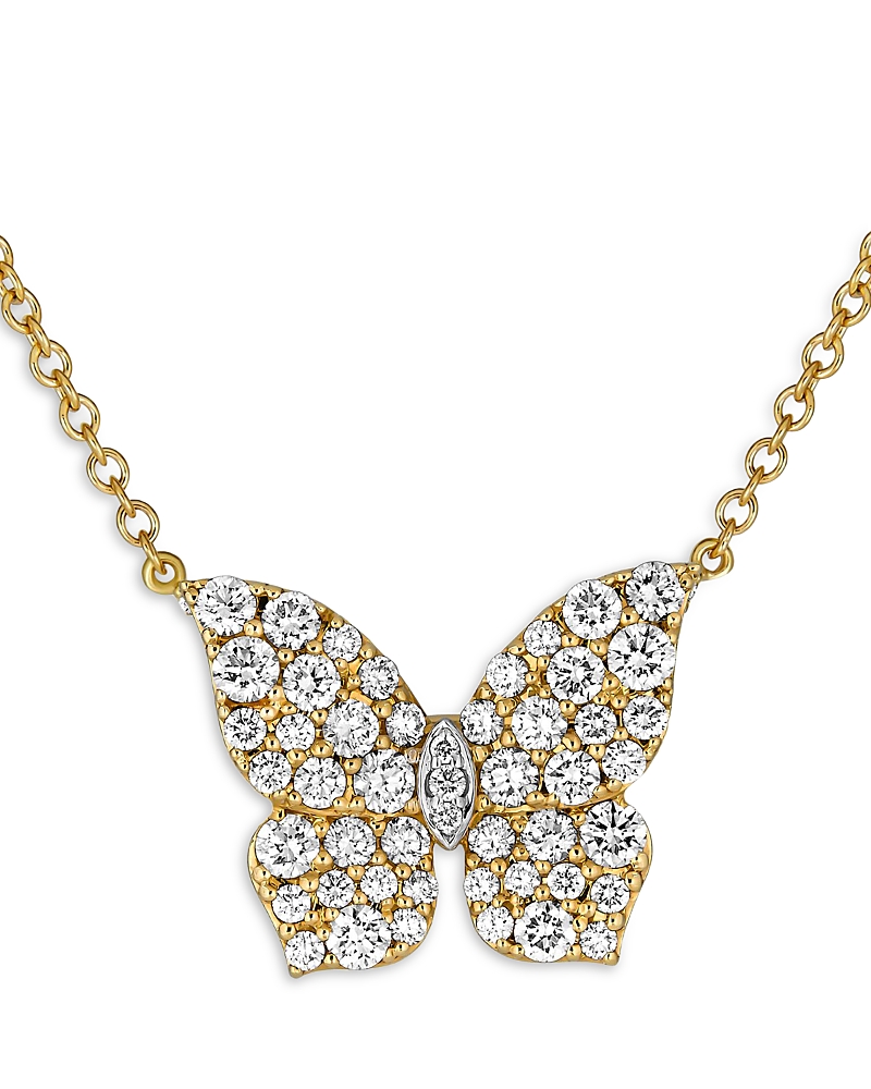 Piranesi 18K Yellow Gold Butterfly Diamond Pave Oro Pendant Necklace, 16