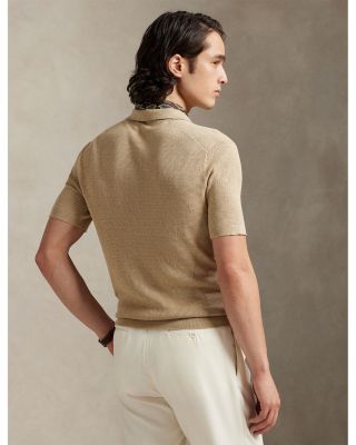 Textured Stretch Linen Blend Polo