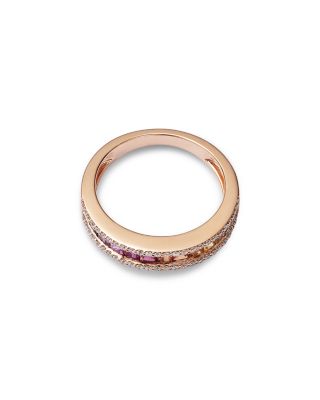 Rainbow Sapphire & Diamond Band in 14K Rose Gold