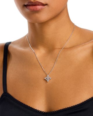 18K White Gold Diamond Flower Outline Pendant Necklace, 16-18"