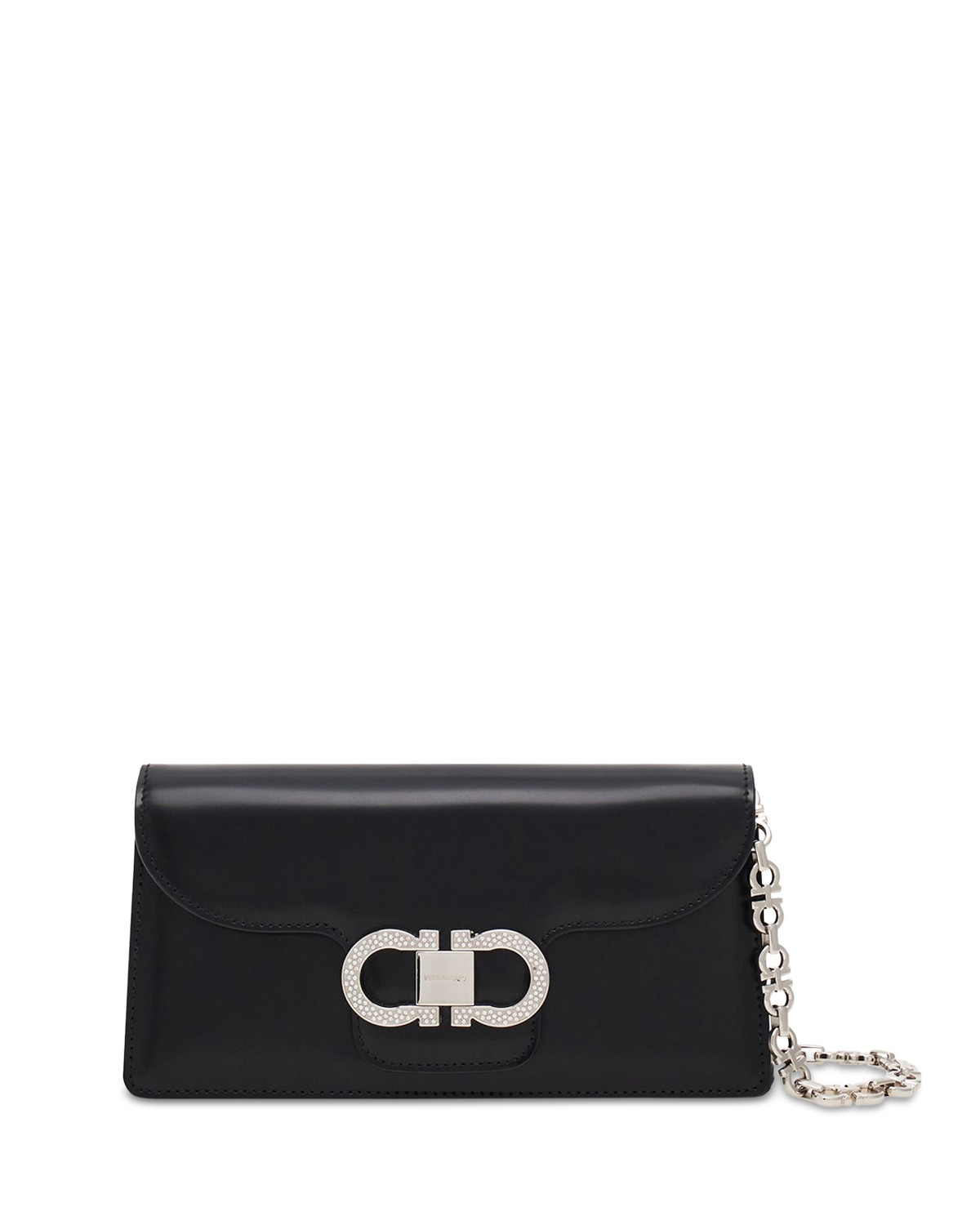 Ferragamo Double Gancini Mini Chain Bag in Nero