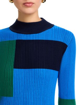 Long Sleeved Color Blocked Mock Neck Pullover Sweater