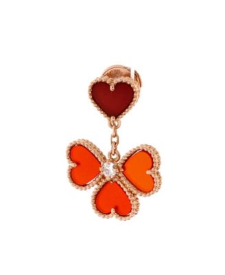  Sweet Alhambra Effeuillage Heart Earrings 18K Rose Gold with Carnelian and Diamonds